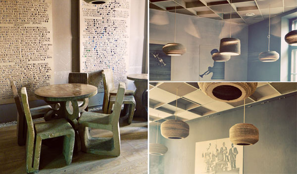 由瓦楞纸及纸浆板装饰的咖啡屋装饰设计